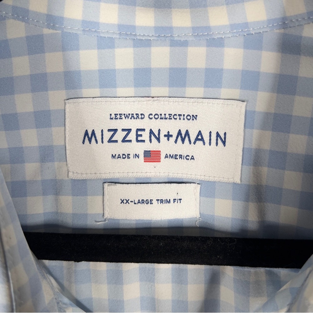 Mizzen+Main Leeward Button Up Shirt‎ Men's 2XL Trim Fit Light Blue Gingham Check - Picture 4 of 11